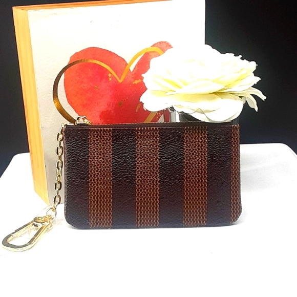 Brown and Tan Striped Wristlet - Picture 2 of 5